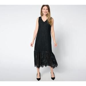 Attitudes by Renee Regular Illusion Waist Lace Maxi Dress Size 1X Black Bohemian